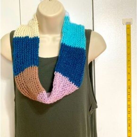 Infinity Scarf Rainbow Colorful with Sparkle Hand Knitted 34 x 3.5 inches - Picture 9 of 10